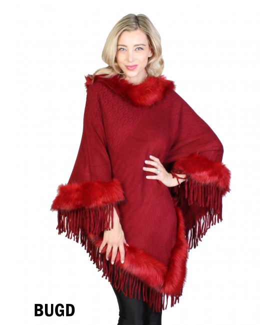 Cozy Poncho W/ Fur and Tassels